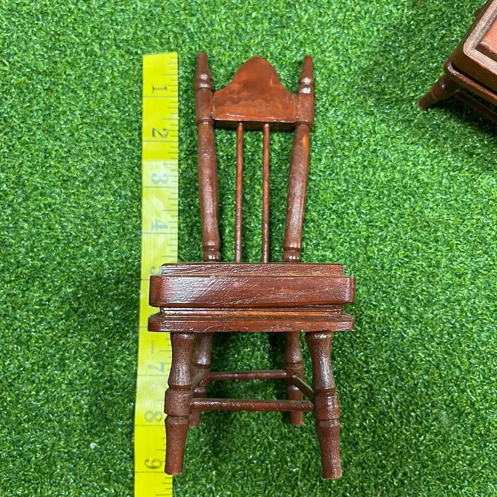 Vintage Miniature Wooden Dining Table and Chair Set Dollhouse